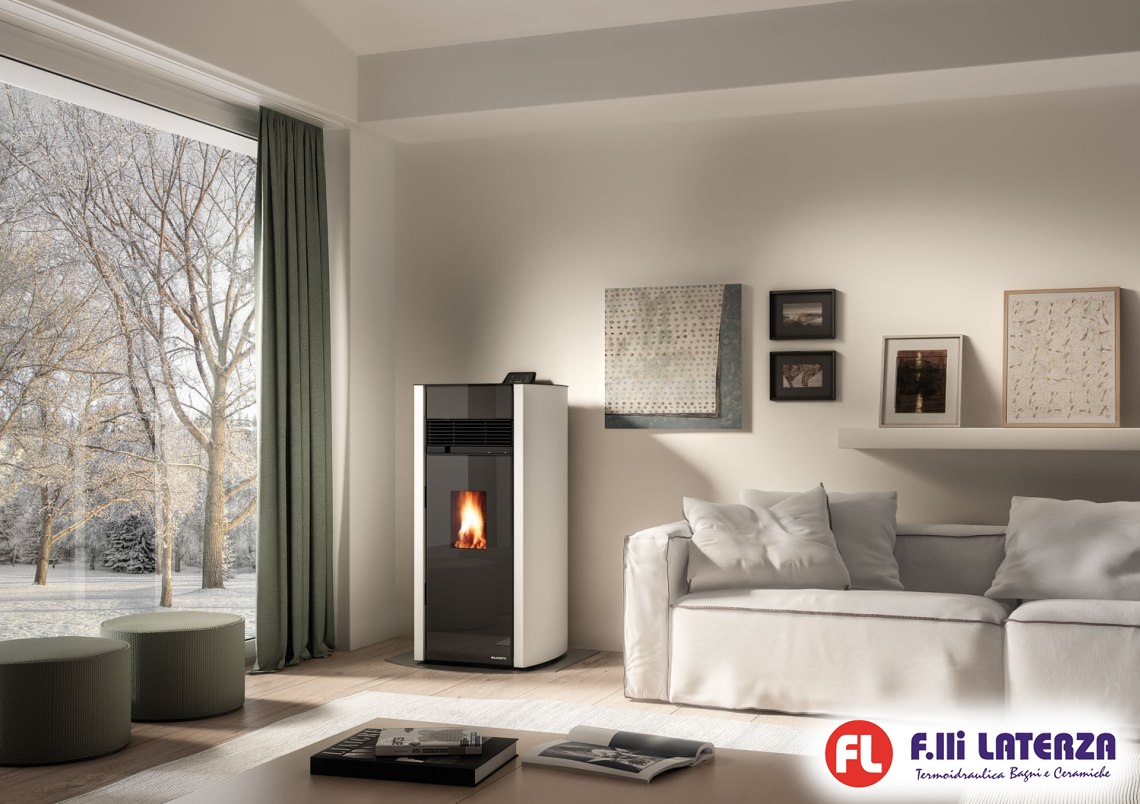 STUFA A PELLET ARIA TRE VENTILATORI PALAZZETTI BIANCA LUX 12 PRO 3 12 KW  BIANCO